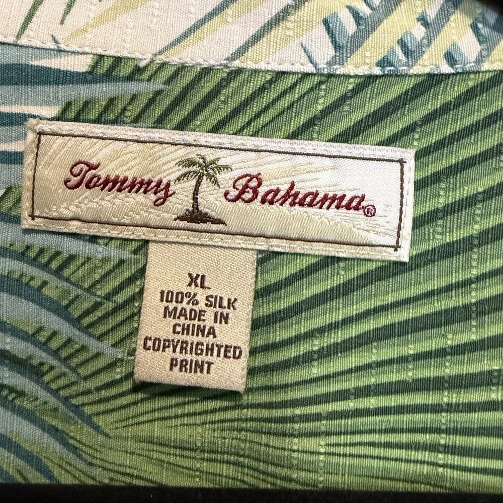 Tommy Bahama Men's‎ X-Large 100% Silk Tropical Palm Leaf Floral Green Camp Shirt
